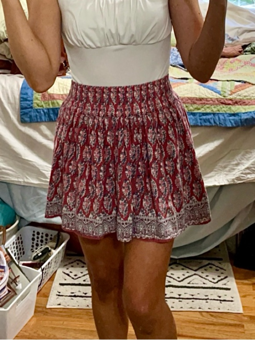 American Eagle | Red Paisley Smocked Mini Skirt
